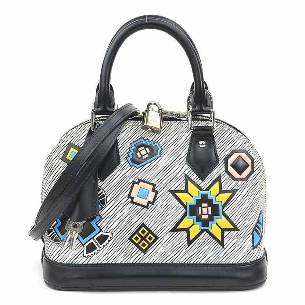 Louis Vuitton Epi Denim Alma Leather Top Handle Bag Black White